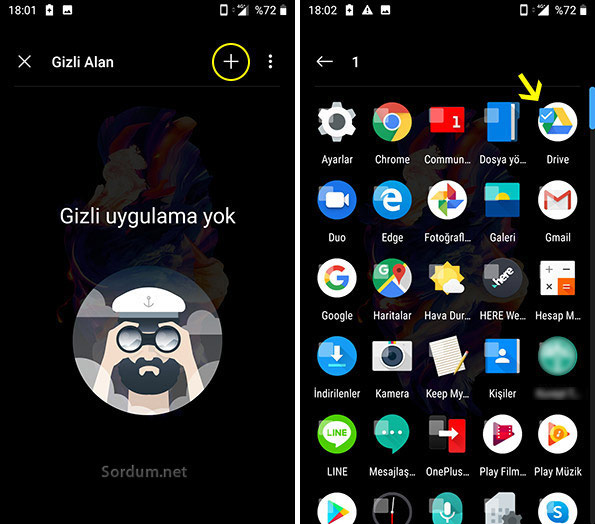 Android Gizli uygulama ekranı