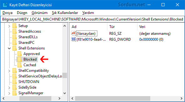 Registryde blocker anahtarı