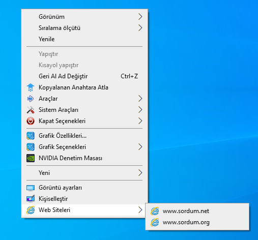 Sağ tuş alt menüsüne web sayfası eklemek Sağ tuş alt menüsüne web sayfası eklemek