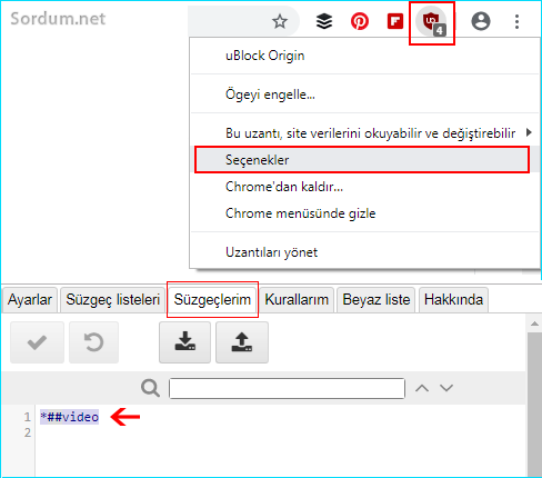 U block origin süzgeçler