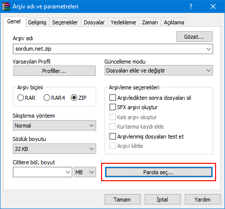Winrar ile şifreli arşiv dosyası nasıl oluşturulur