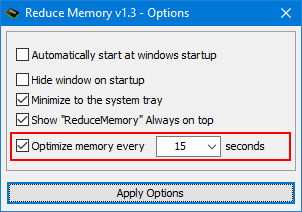 Reduce memory seçenekler