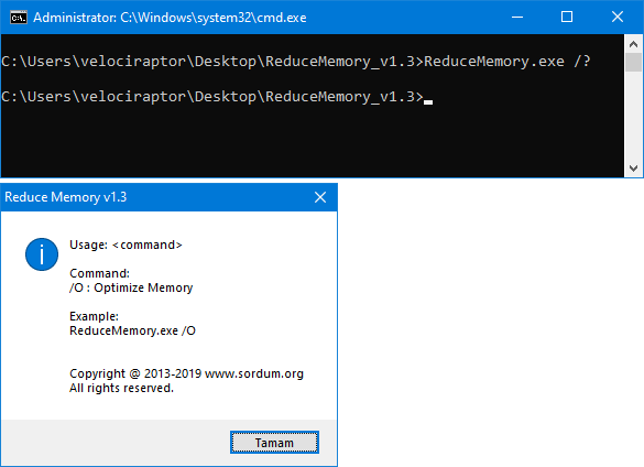 Reduce memory cmd parametre desteği