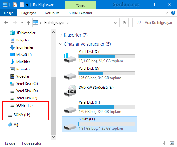 USB bellek çift görünüyor
