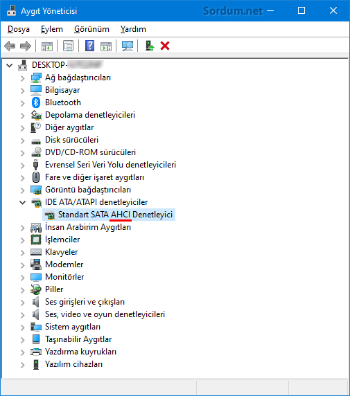 Aygıt yöneticisinde AHCI Aygıt yöneticisinde AHCI