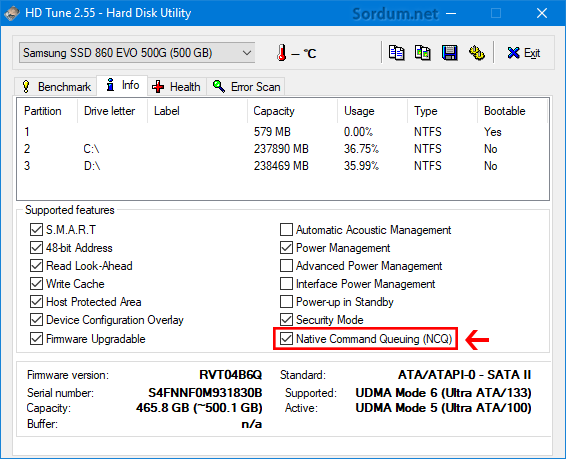 HD tune ile NCQ desteği HD tune ile NCQ desteği