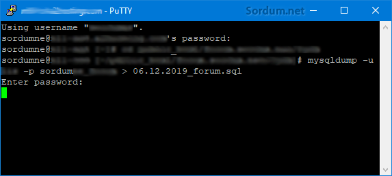 putty ile hosta bağlandık