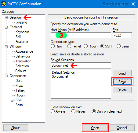 putty save session