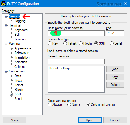 putty session ayarları