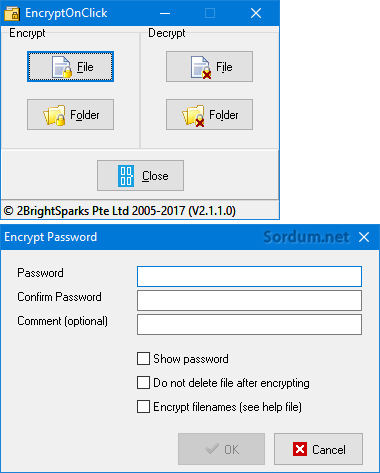 Encrypt OnClick arayüzü