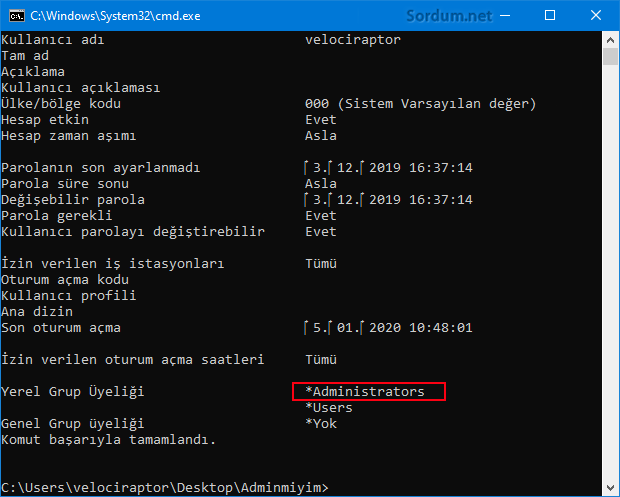 Script ile Hesabınız yöneticimi kontrol edin