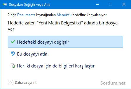 Dosyaları değiştir veya atla penceresi