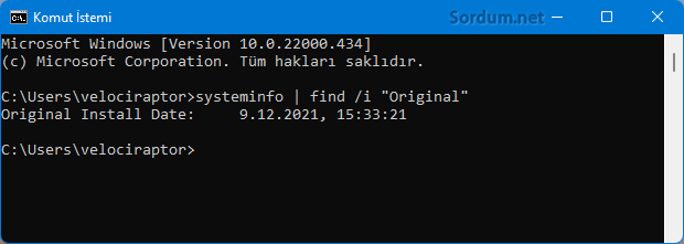 cmd komutu ile format tarihinizi bulun