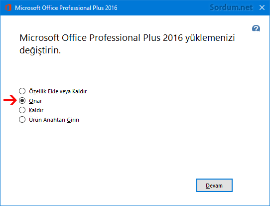 Office yüklemesini onarın