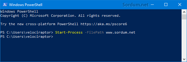 powershell ile url aç