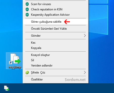 Script kısayolunu görev çubuğuna sabitle