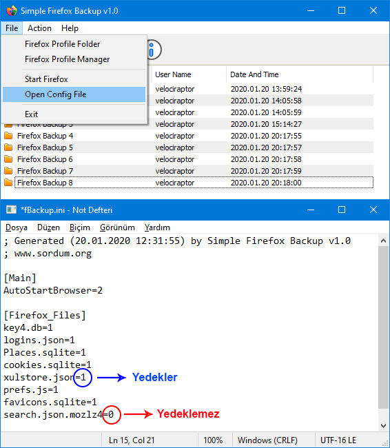 simple firefox backup confgi feature