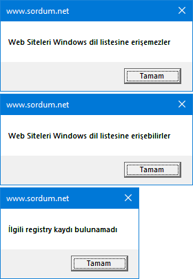 Vbs ile dil listesine erişim ayarı