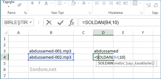 excel soldan