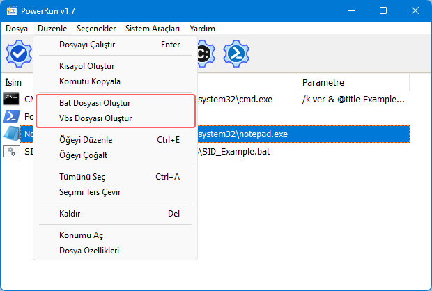 powerrun script oluştur
