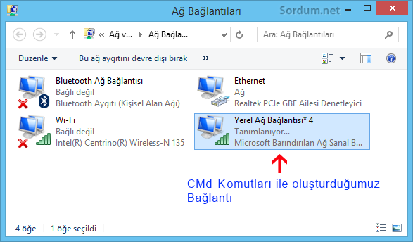 Sanal ağ bağlantısı oluştu