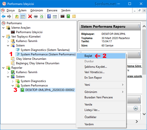 Windows 10 sistem performans raporu