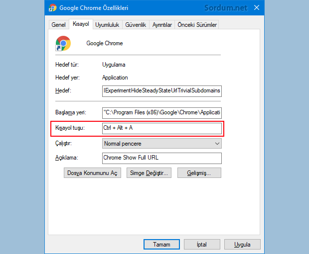 Chromeye klavye kısayolu atandı
