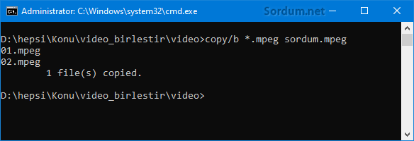 cmd ile video birleştirme video komutları