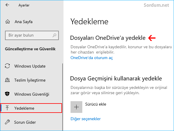 Dosyaları One drive a Yedekle