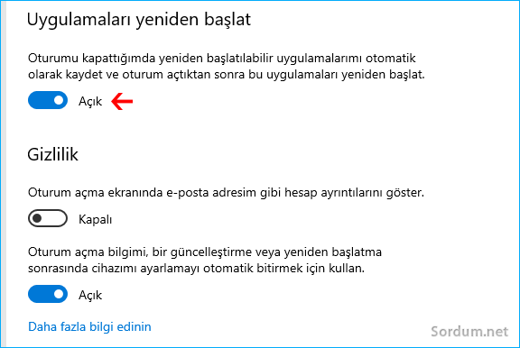 Windows 10 sürüm 2004 te da uygulamaları yeniden başlat