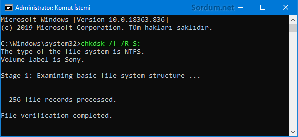 Cmd Komutu ile sürücüyü tarat hatasını giderin