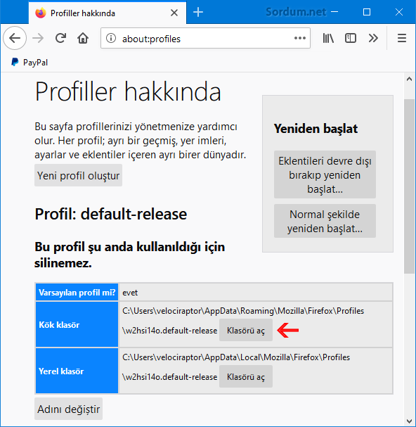Firefox about Profiles Klasörü