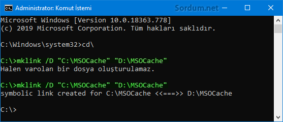 Msocache için sembolik link oluştur