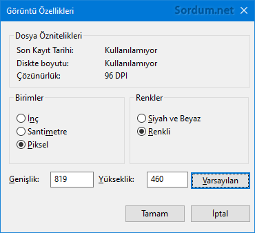ms paint varsayılan butonu
