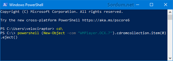 powershell ile cdrom çıkart