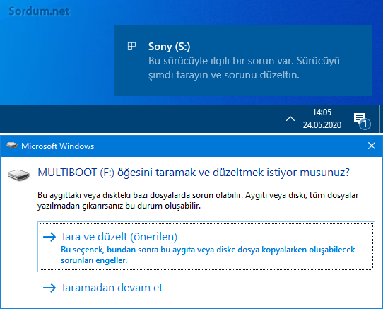 Sürücüde sorun uyarısı