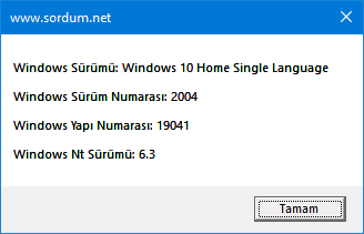 Registryden Windows sürümünü bulmak