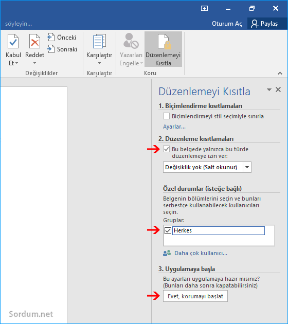 Düzenlemeyi kısıtla