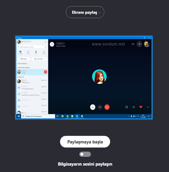 Skype ekranını paylaşmaya başla