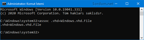 VHD dosya ilişkilendirmesi