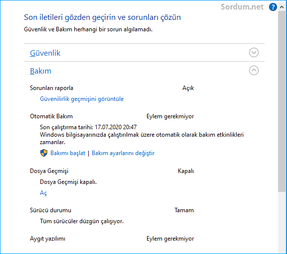 Windows otomatik Bakım sorunu