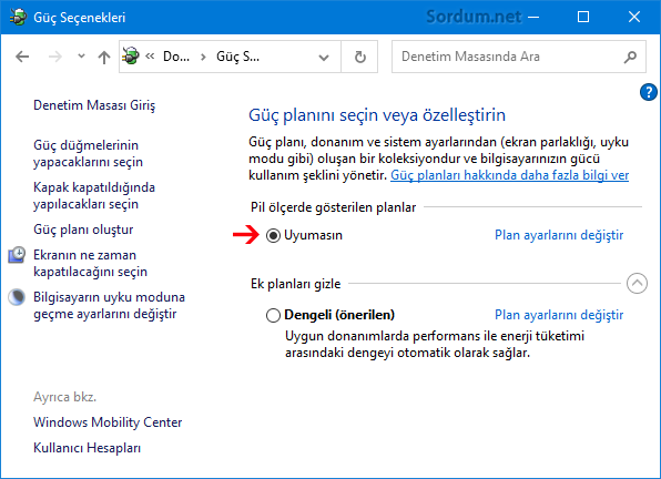 Yeni Güç planı ayarları