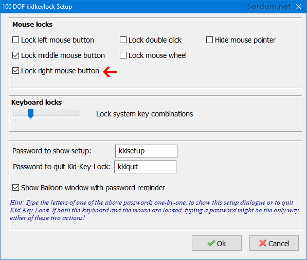 kidkeylock ile sağ tuşu yasaklayın