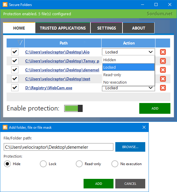 Secure Folders Ayarları