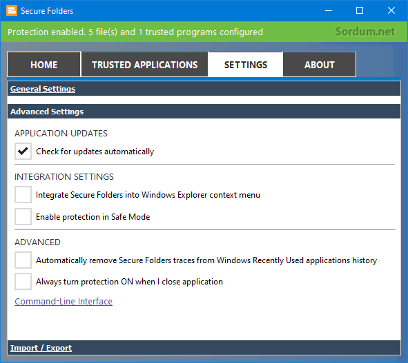 Secure Folders gelişmiş ayarları