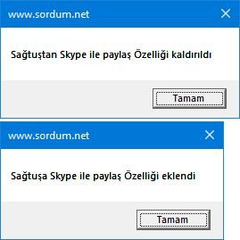 VBs ile skype ile paylaşı kaldır