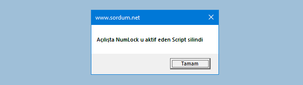 Açılışta Numlocku aktif eden script silindi