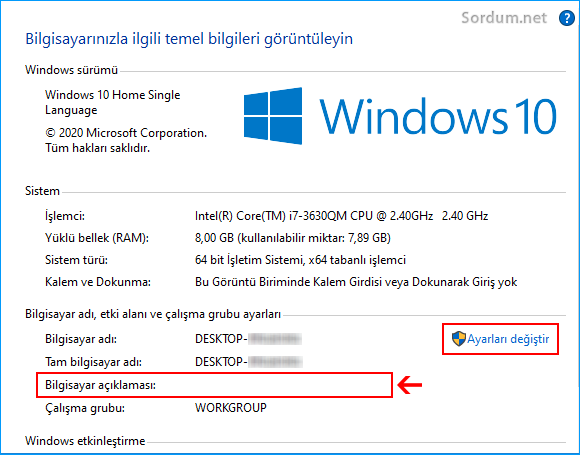 Bilgisayar açıklaması nasıl değiştirilir