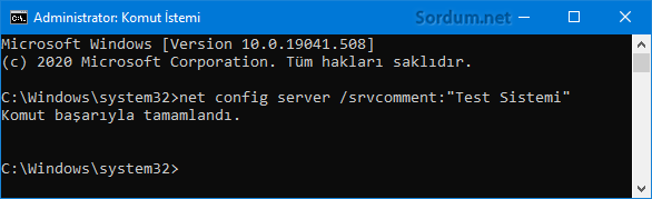 Komut istemi ile bilgisayar açıklamasını değiştir