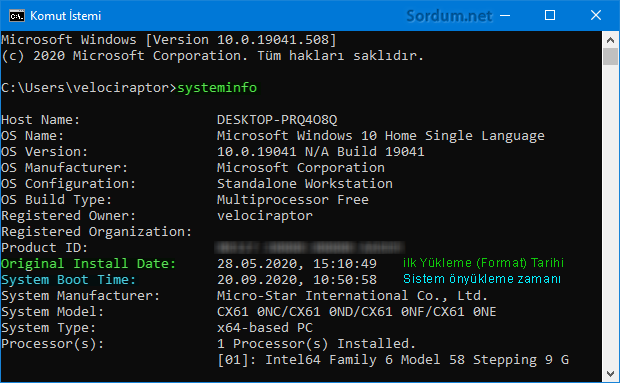 systeminfo komutu
